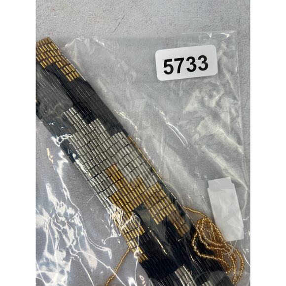 Himalayan Nepal Black and Gold Hand Beaded Necklace/ 18.5” Long - Picture 8 of 8